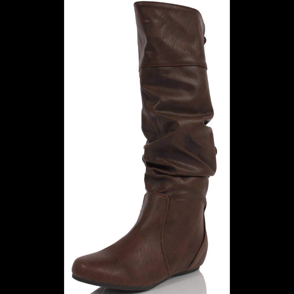 Brown slouchy hidden wedge knee high boot - Picture 2 of 4